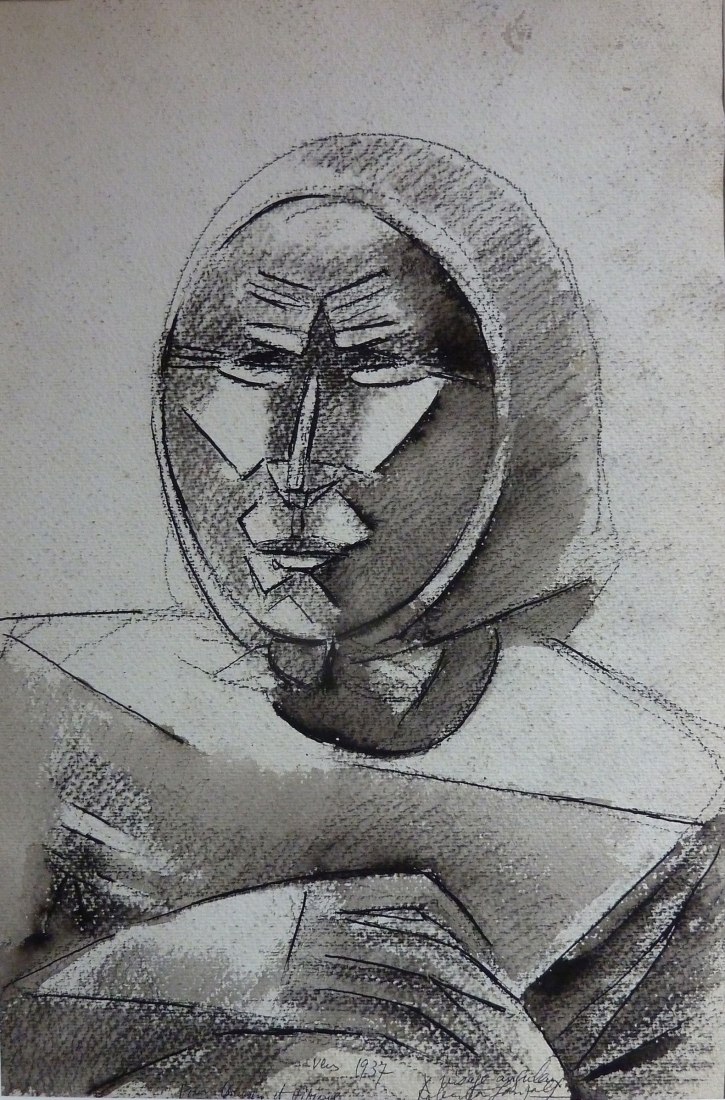 Roberta Gonzalez, Visage anguleux, 1937, colección Julio Gonzalez Administración, encre et crayon sur papier, 51 x 34,2 cm © ADAGP Paris 2019 ; cortesía de Julio Gonzalez Administración.