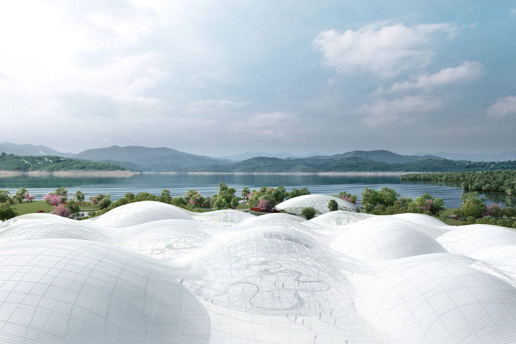Rendering of SANAA's winning "Clouds on the Sea" entry for the new Shenzhen Maritime Museum. Image: SD-Agencies