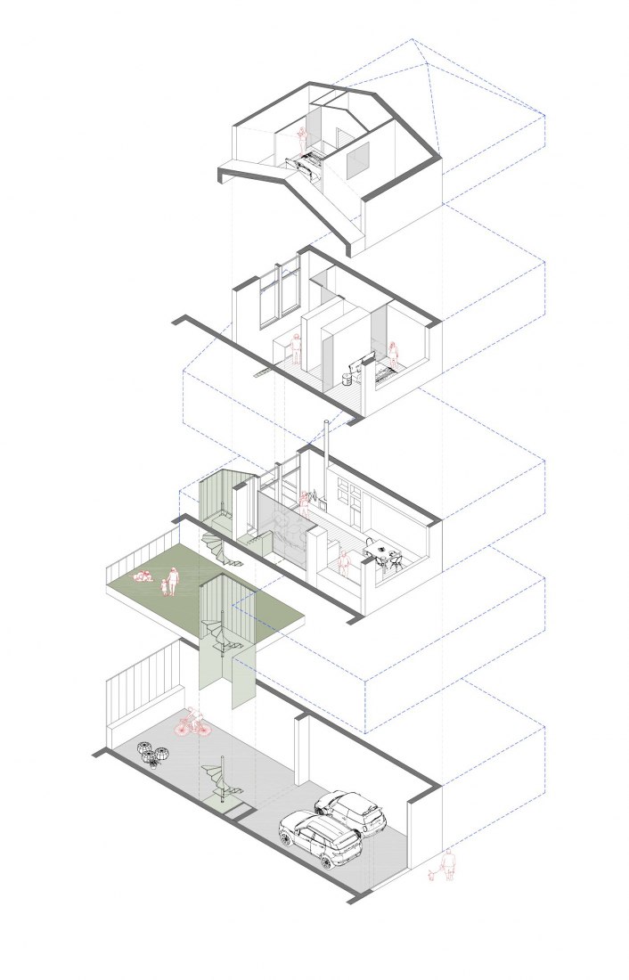 Axonométrica explotada. Casa Serra Cavallera por Sau Taller d'Arquitectura  