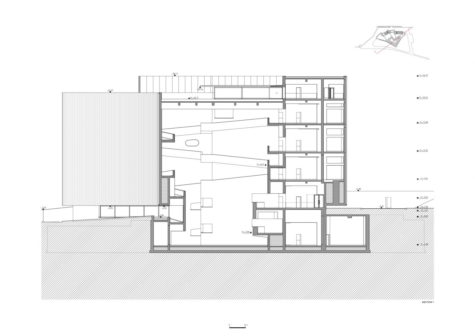 Sección. MoAE - Museo de Educación Artística de Huamao por Álvaro Siza y Carlos Castanheira
