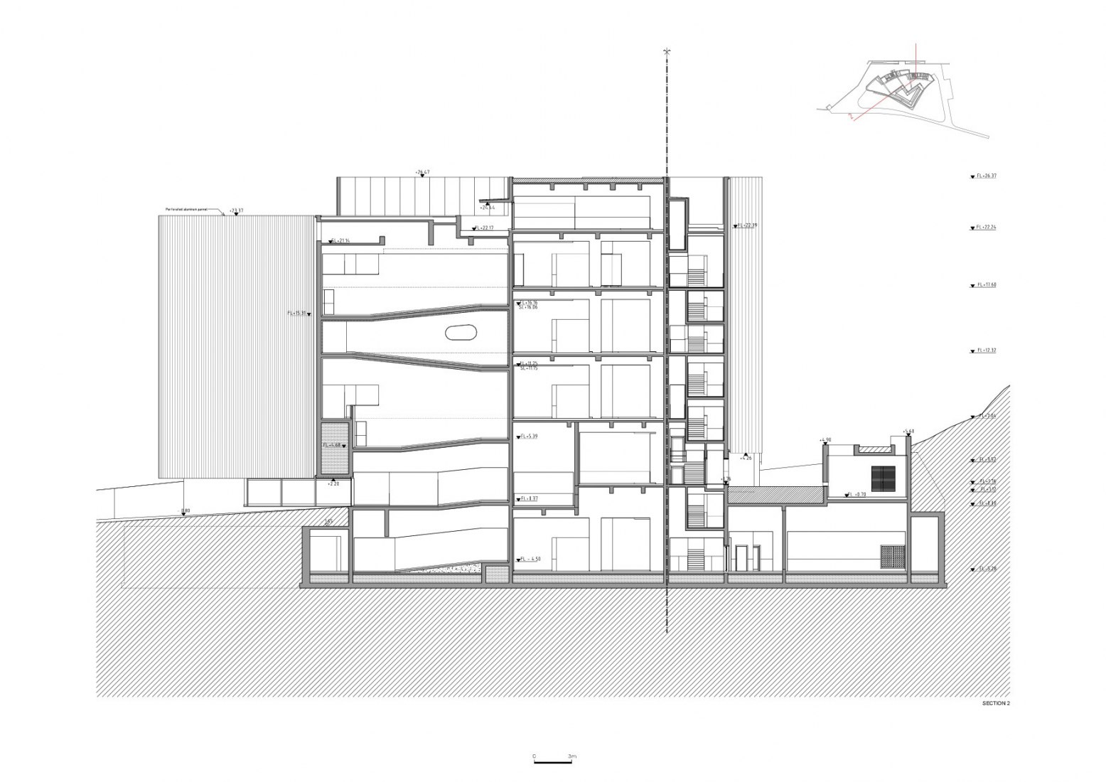 Sección. MoAE - Museo de Educación Artística de Huamao por Álvaro Siza y Carlos Castanheira