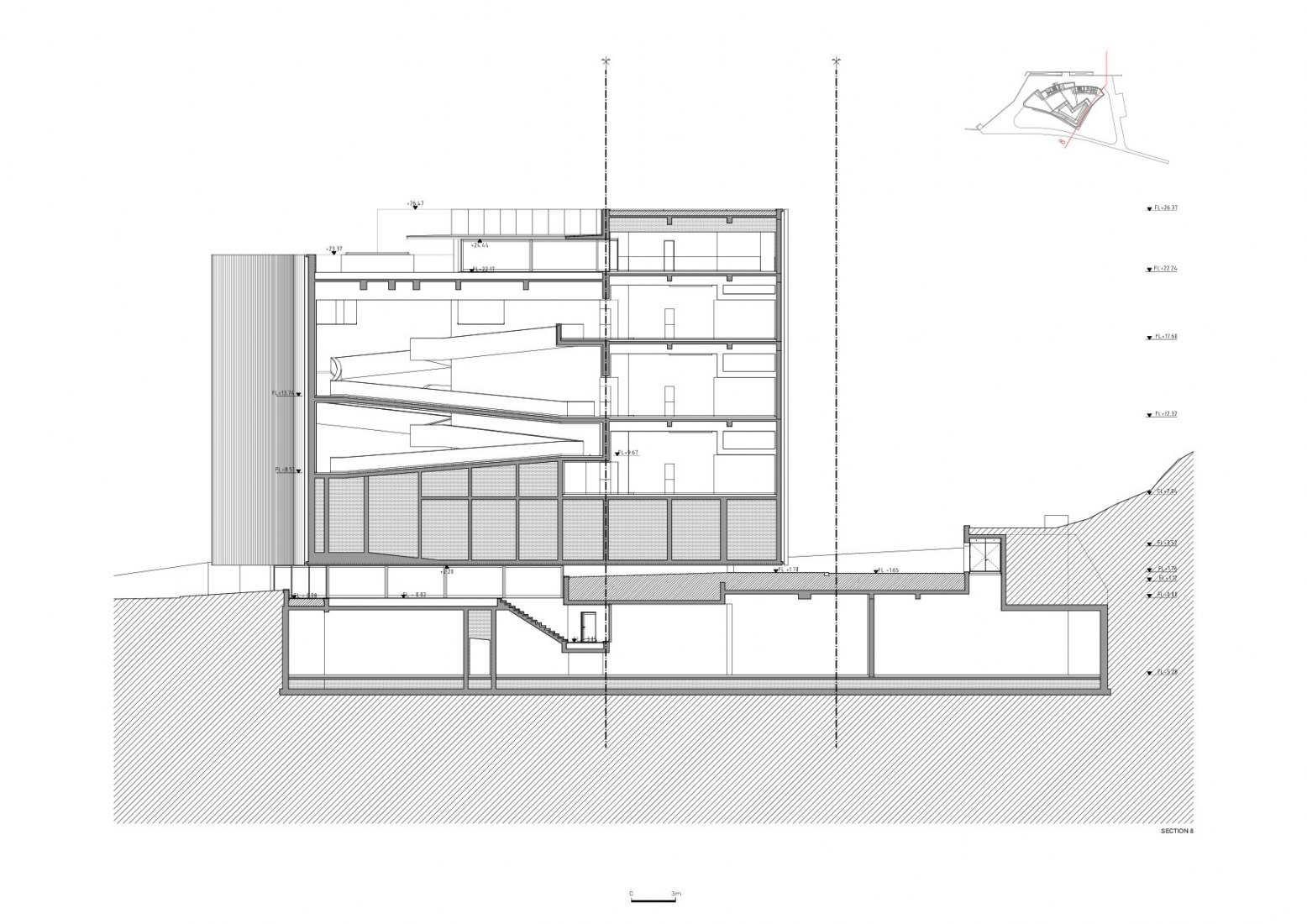 Sección. MoAE - Museo de Educación Artística de Huamao por Álvaro Siza y Carlos Castanheira