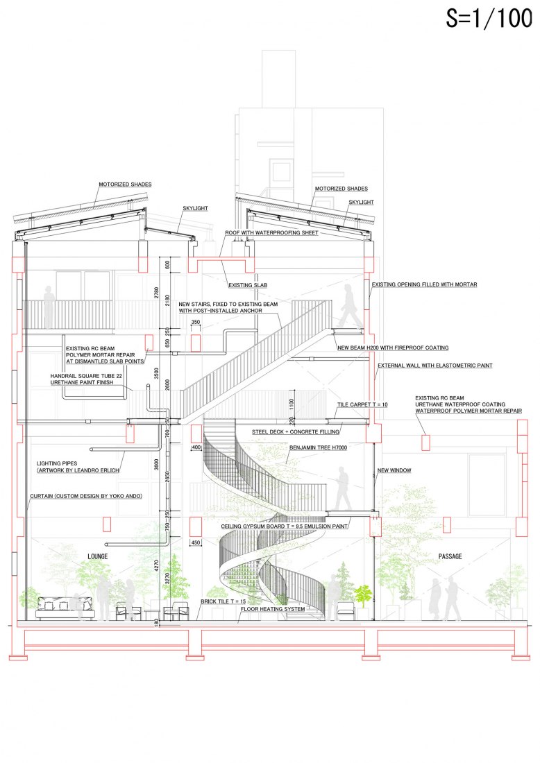 Section plan. Shiroiya Hotel by Sou Fujimoto Architect.