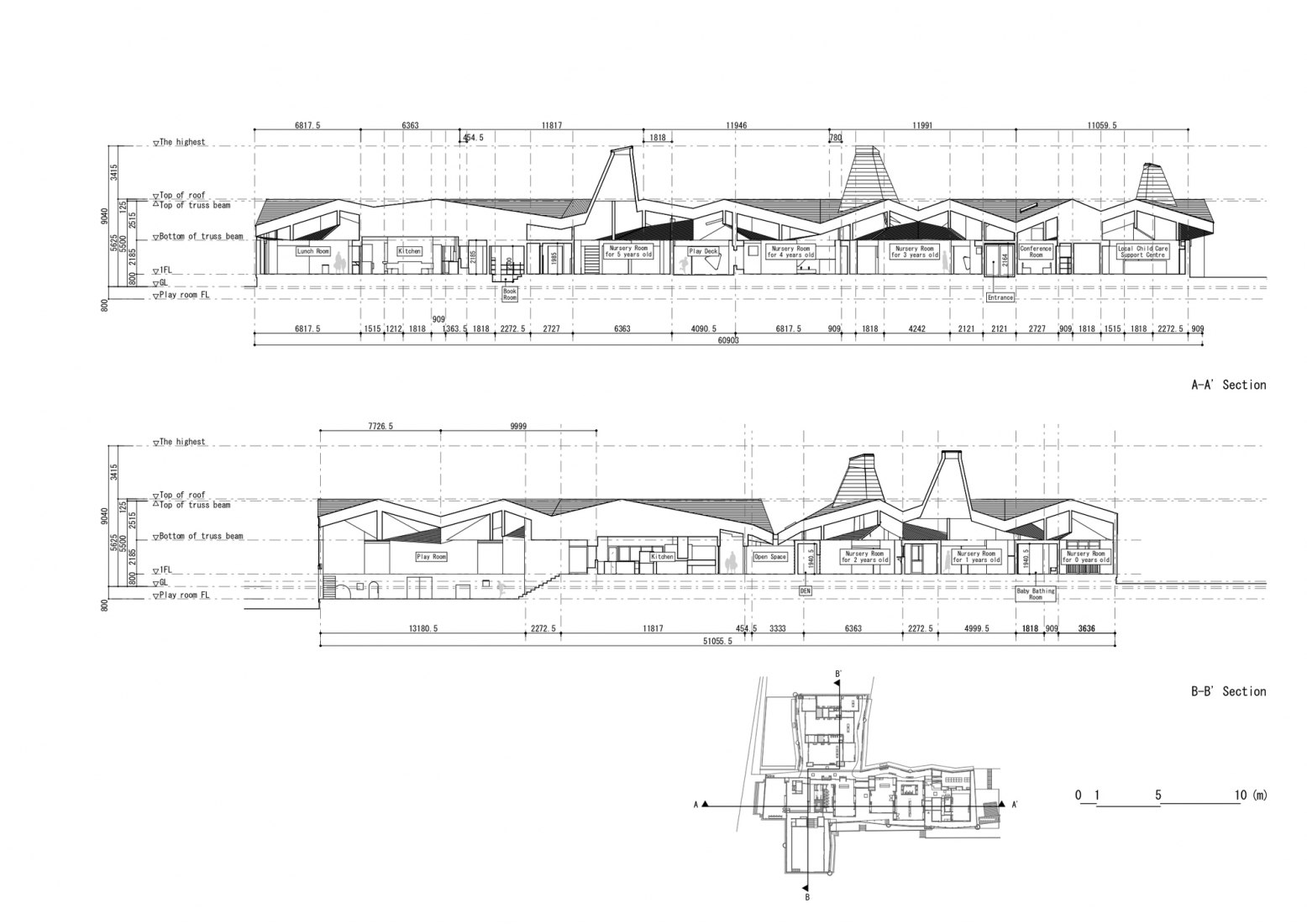 Section. Center for Early Childhood Education and Care by Takeru Shoji Architects.