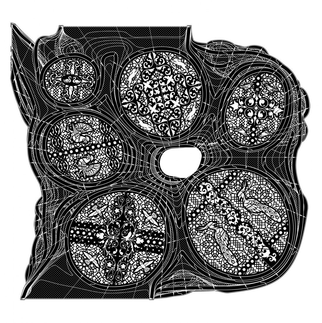 Ceiling drawing. ‘GROTTO’. Meeting space and shop for Swatch by TAKK.