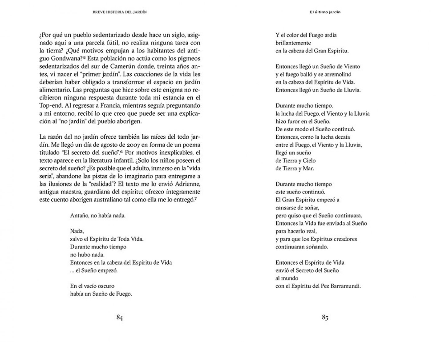 Interior pages of "Una breve historia del jardín" by Gilles Clément