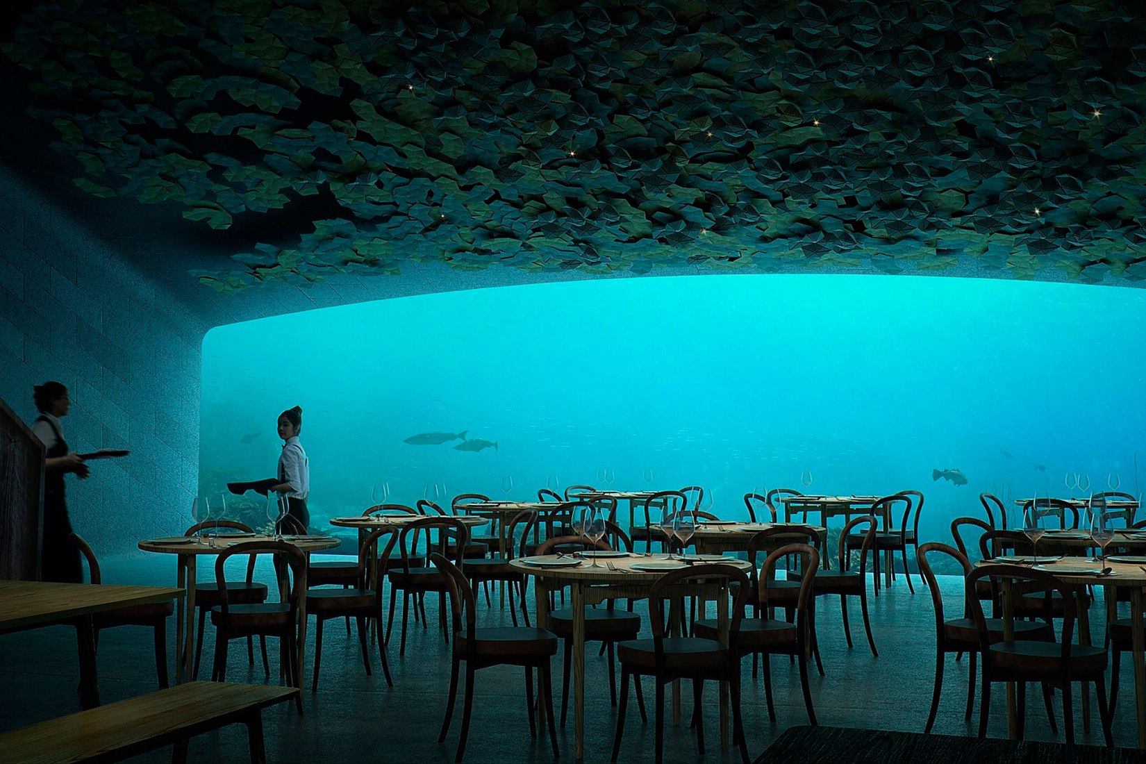 Inerior view from restaurant. Rendering © MIR and Snøhetta