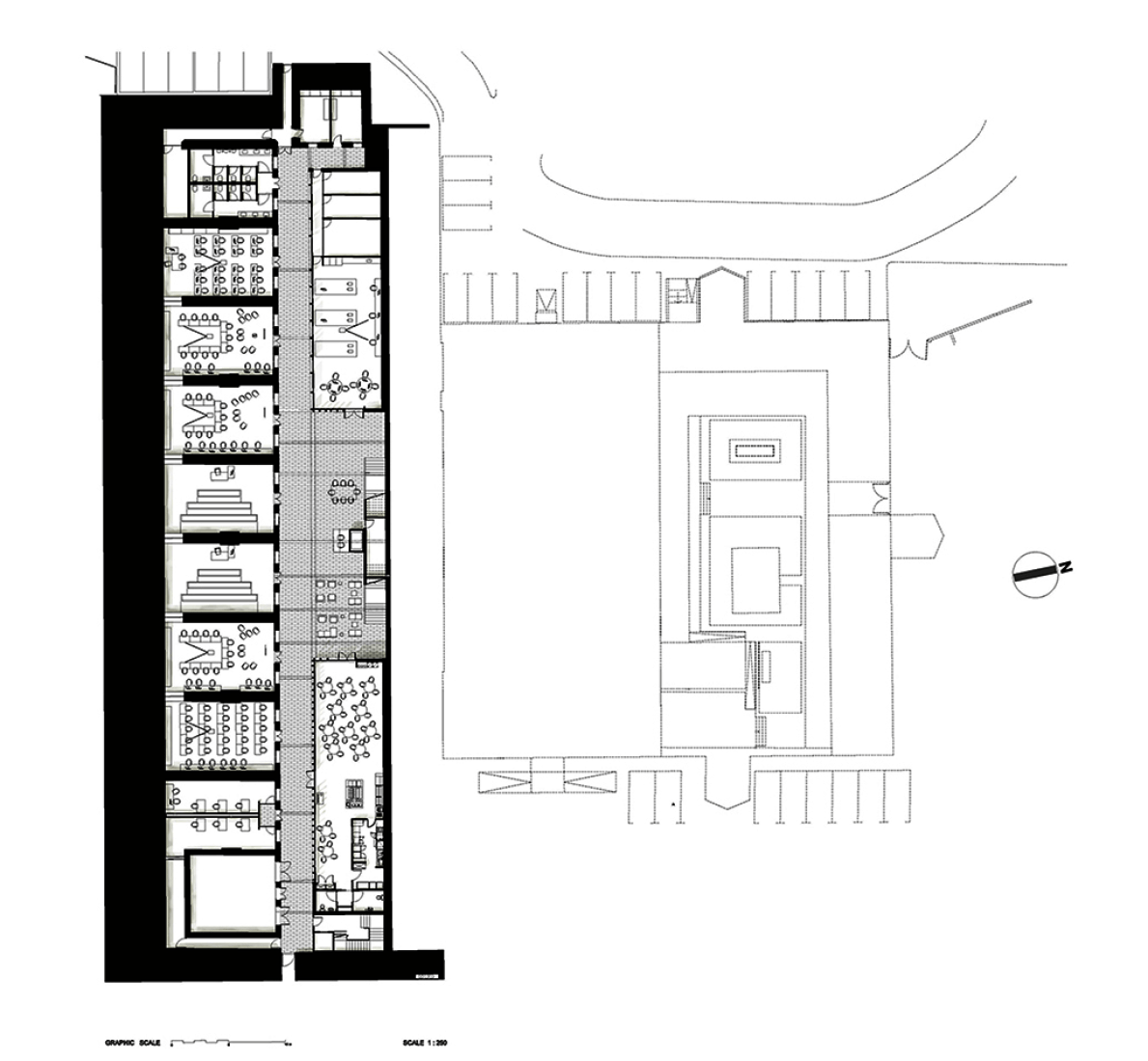 Planta de sótano. Universidad de Gibraltar por Xavier Ozores. Señala encima de la imagen para verla más grande.