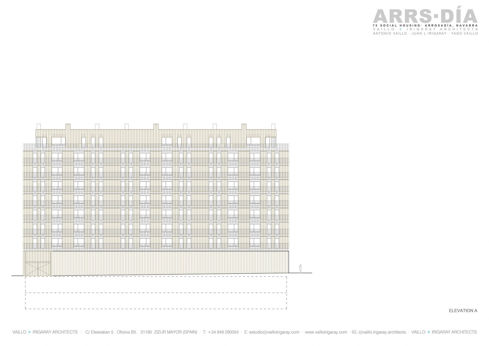 Alzado. «75 social housing·VPO Arrosadía» por Vaillo+Irigaray Architects.
