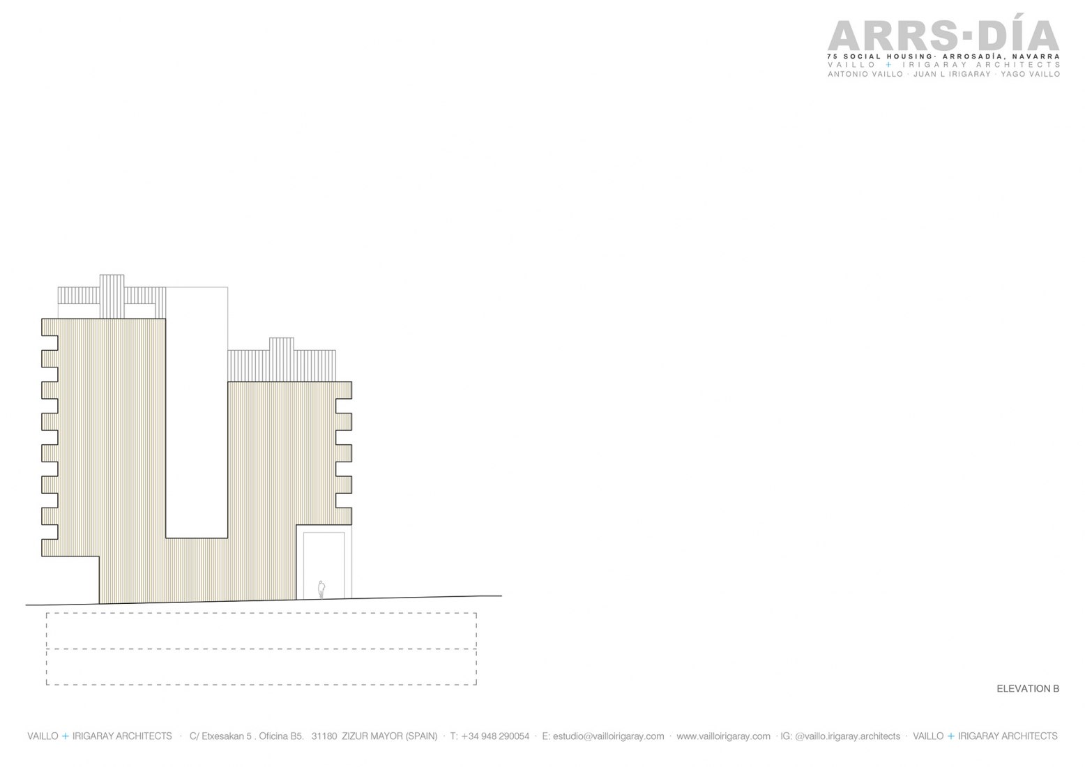 Alzado. «75 social housing·VPO Arrosadía» por Vaillo+Irigaray Architects.