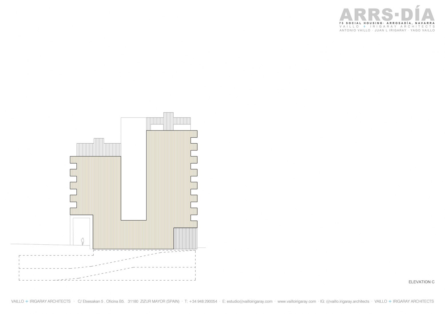 Alzado. «75 social housing·VPO Arrosadía» por Vaillo+Irigaray Architects.