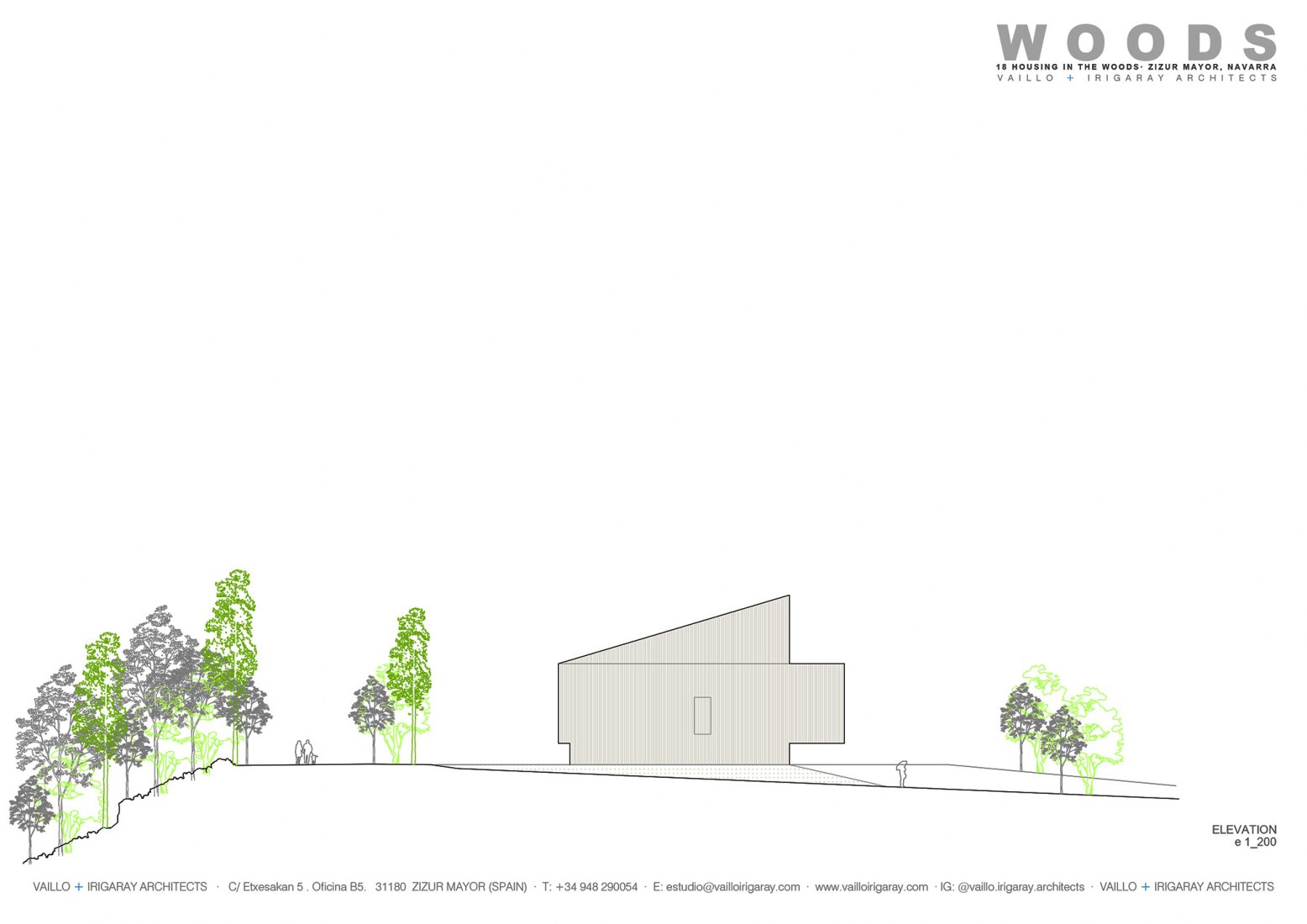 Elevation of Housing in the woods by Vaillo+Irigaray Architects.