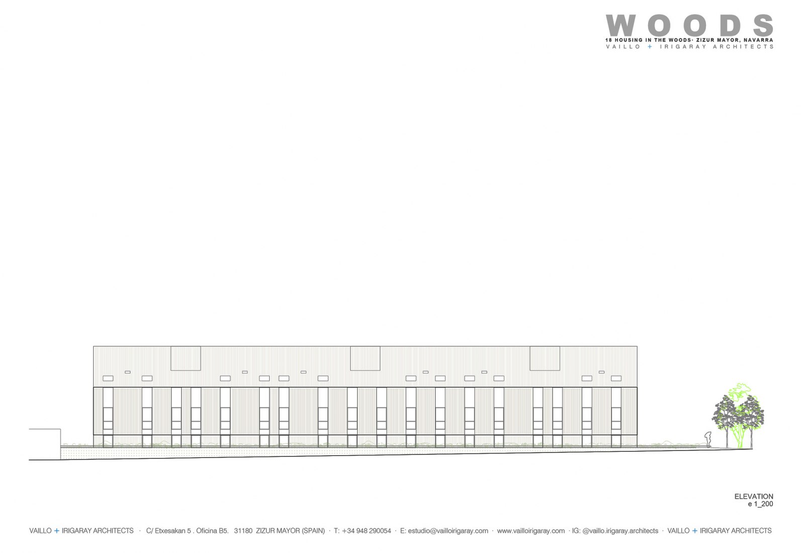 Elevation of Housing in the woods by Vaillo+Irigaray Architects.
