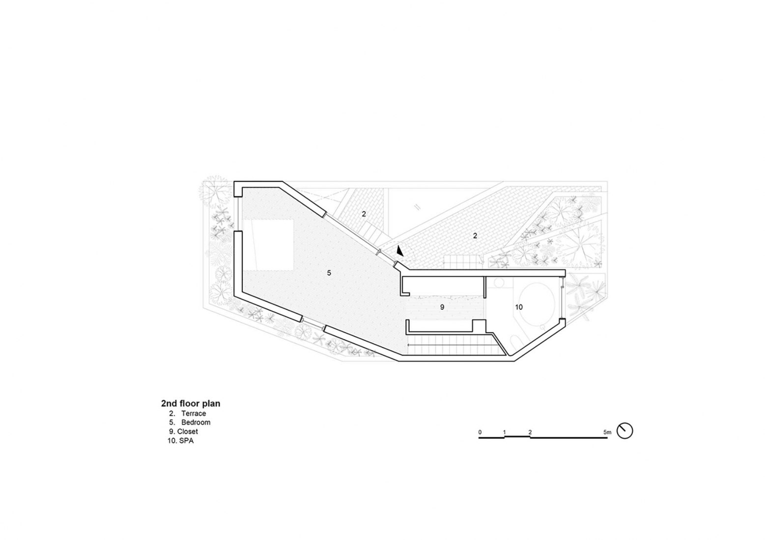 Second floor plan. Ha House by Vo Trong Nghia Architects.