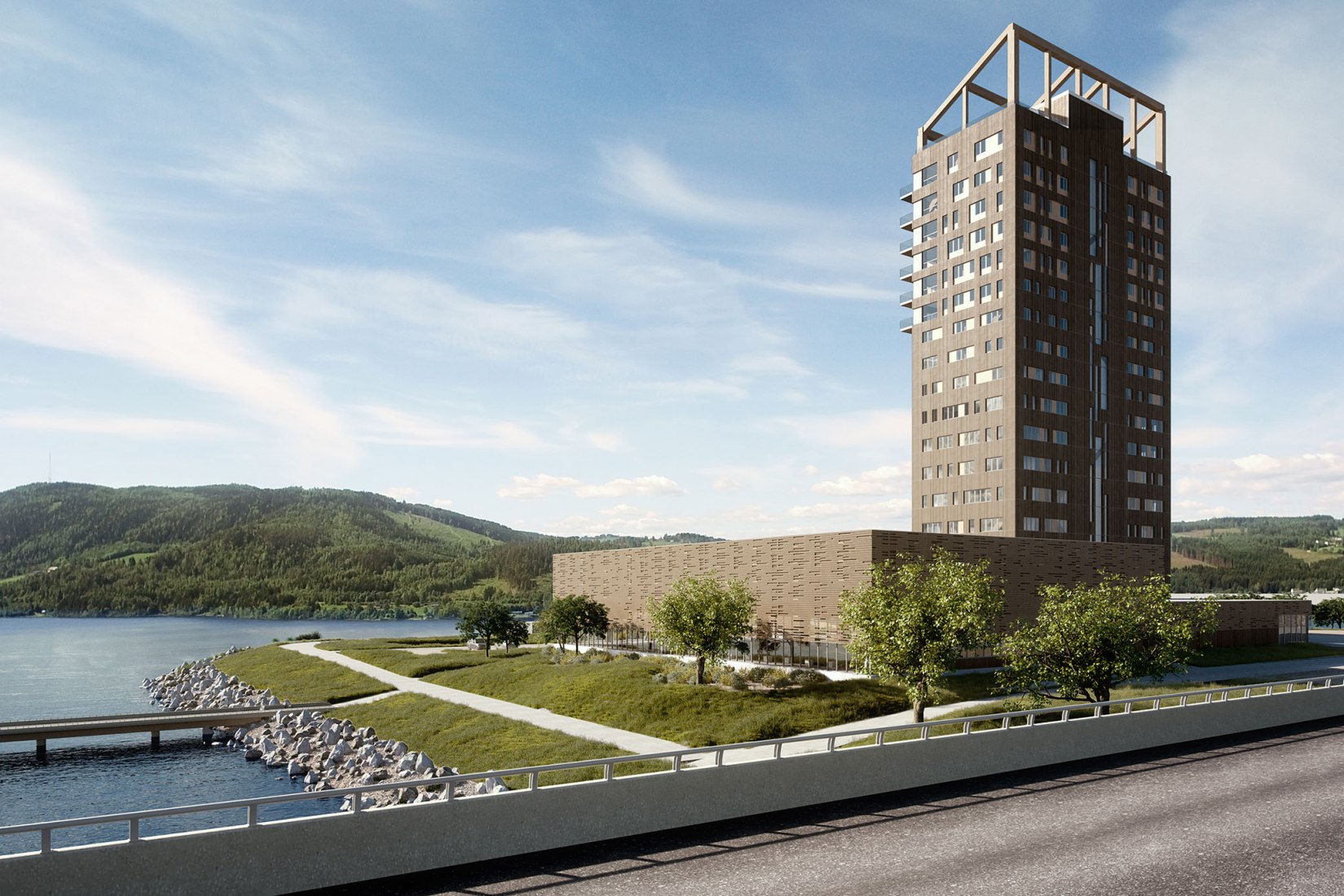 Rendering Mjøsa Tower. Metsä Wood / Voll Arkitekter