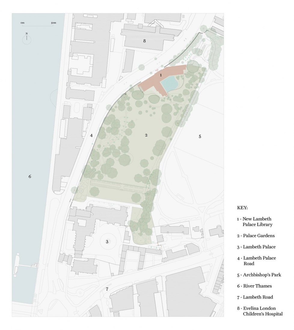 Plano de situación. Lambeth Palace Library por Wright & Wright Architects