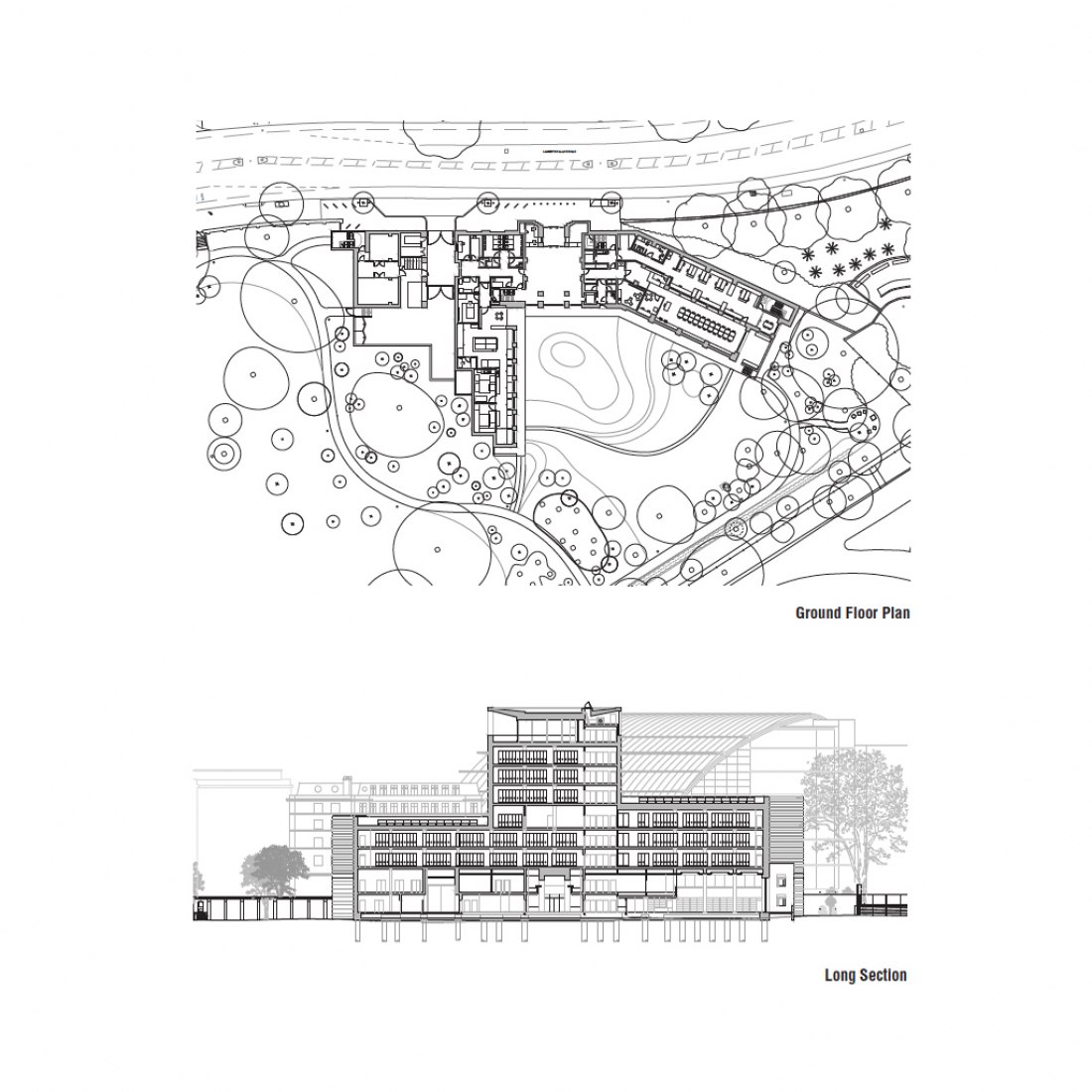 Plano de situación y sección. Lambeth Palace Library por Wright & Wright Architects