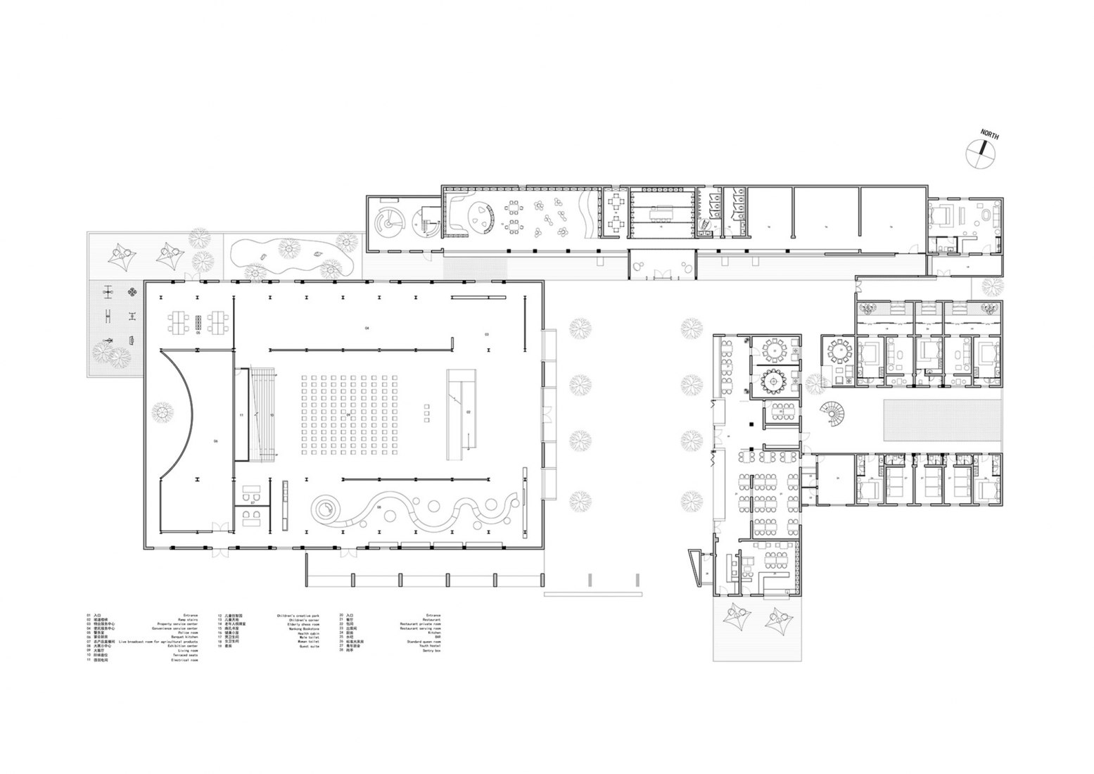 Plano de planta baja. Centro de Vida Rural del Futuro por y.ad studio.