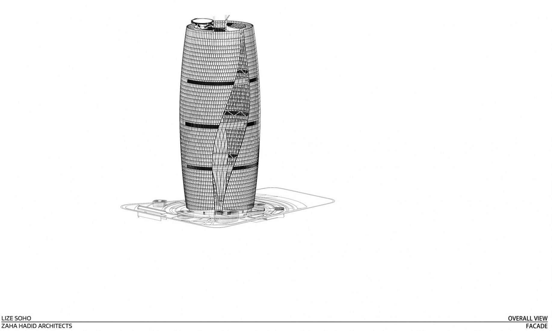 Axonometric. Leeza SOHO skyscraper by Zaha Hadid Architects.