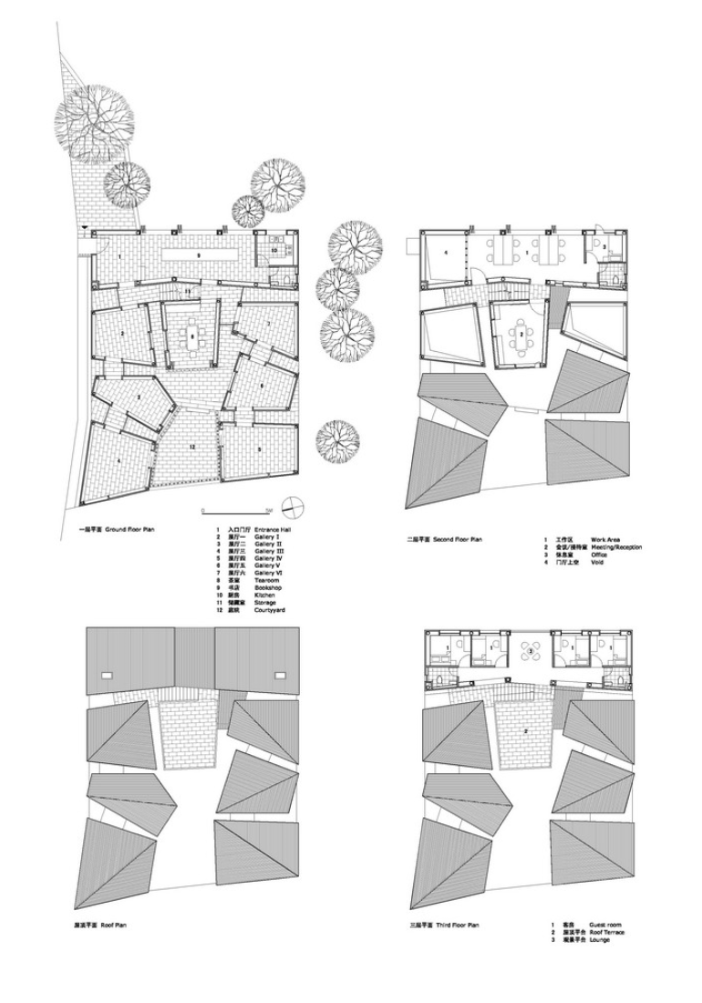 Ground floor, first, second and roofs plan. 