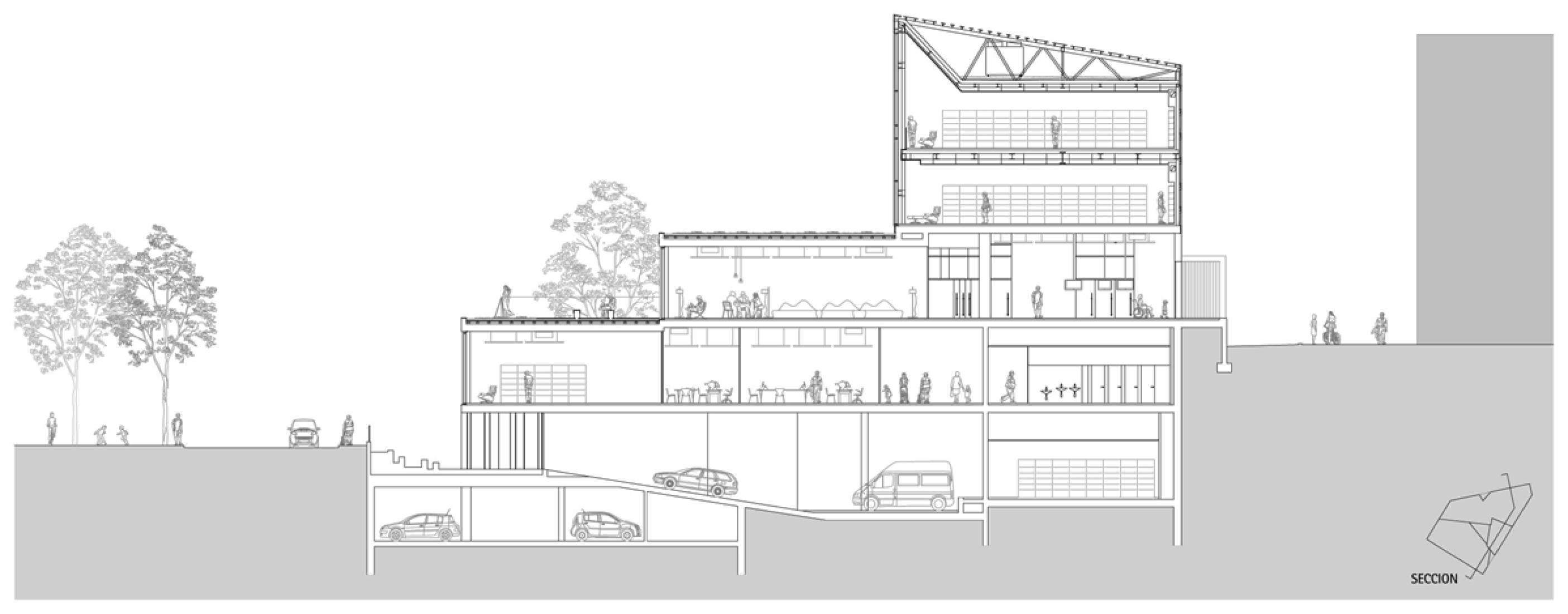 Sección, Biblioteca Municipal "Ana María Matute" por RPS arquitectos. Cortesía de JA Arias Horas.