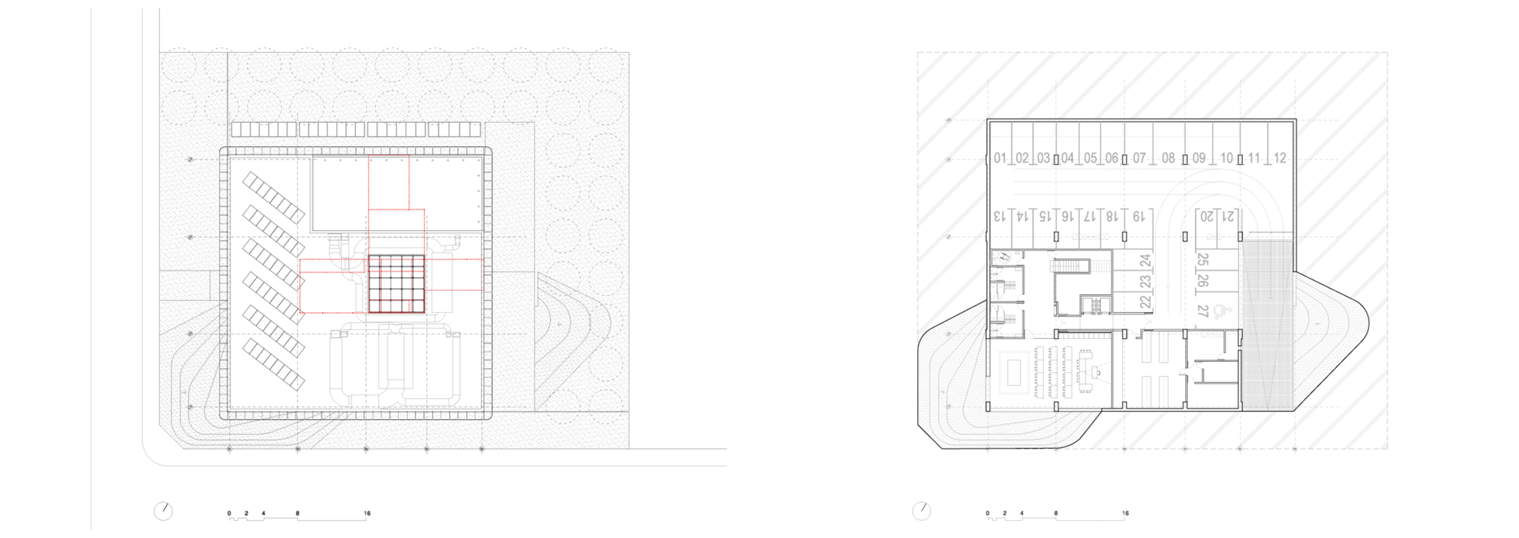 Lower plan and Roof floor plan. FEDA Confederation of Employers of Albacete Headquarters by COR & asociados. 