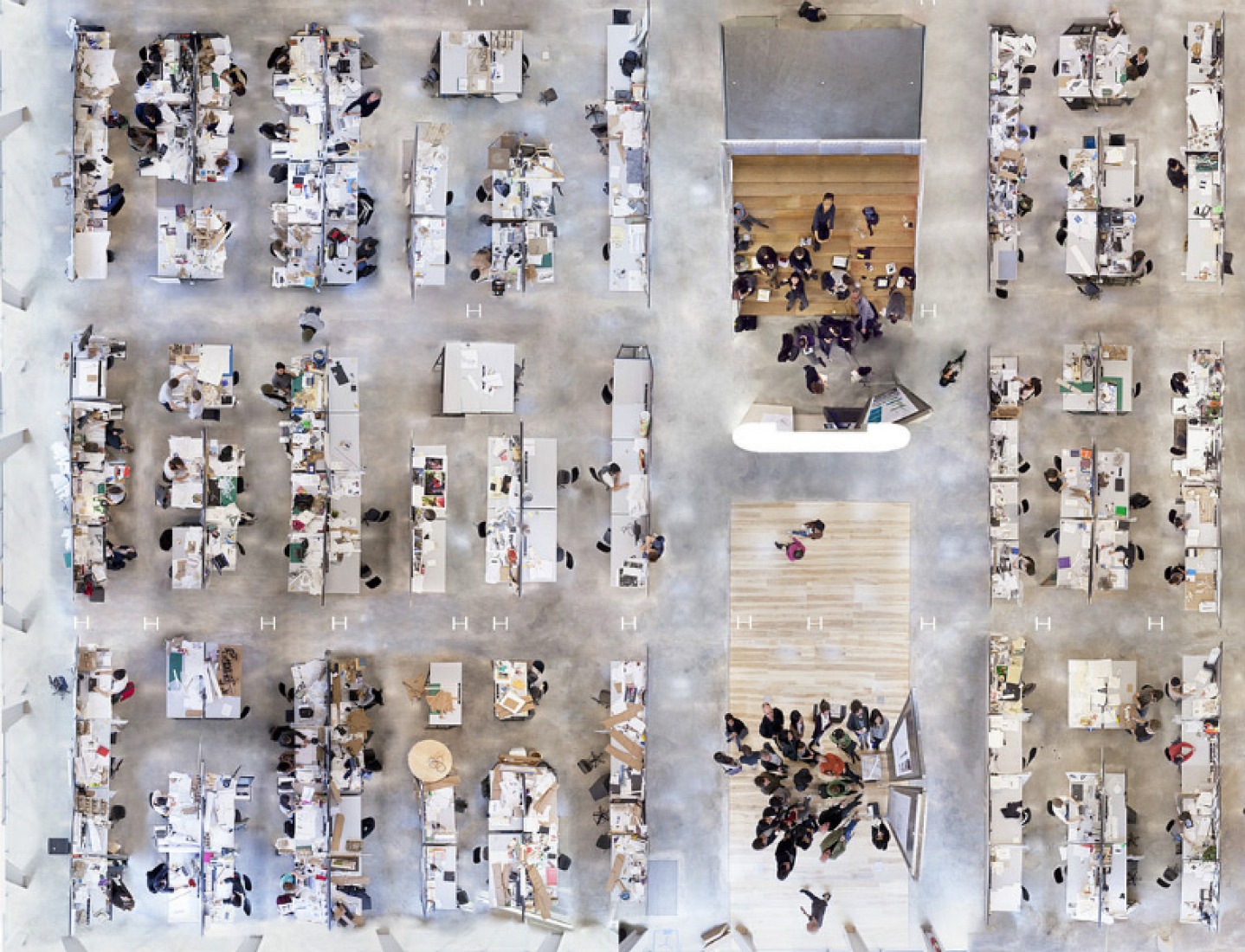 Detail with workshops and central area. Milstein Hall Studios. Cornell College of Architecture, Art and Planning. Photograph © Brett Beyer.