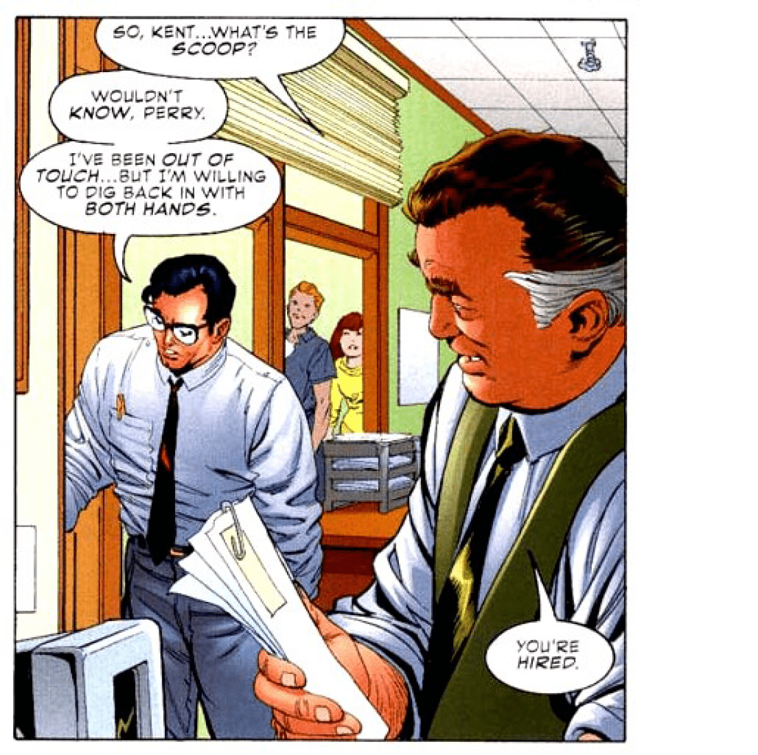 Clark Kent hablando con el director del "Daily Planet", Perry White. / dccomics.com