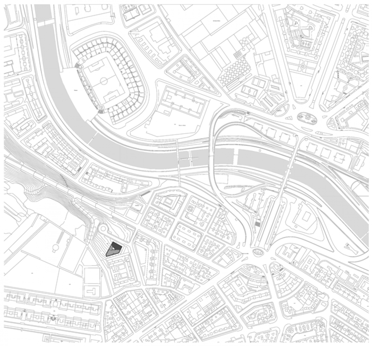 Plano de situación, Biblioteca Municipal "Ana María Matute" por RPS arquitectos. Cortesía de JA Arias Horas.