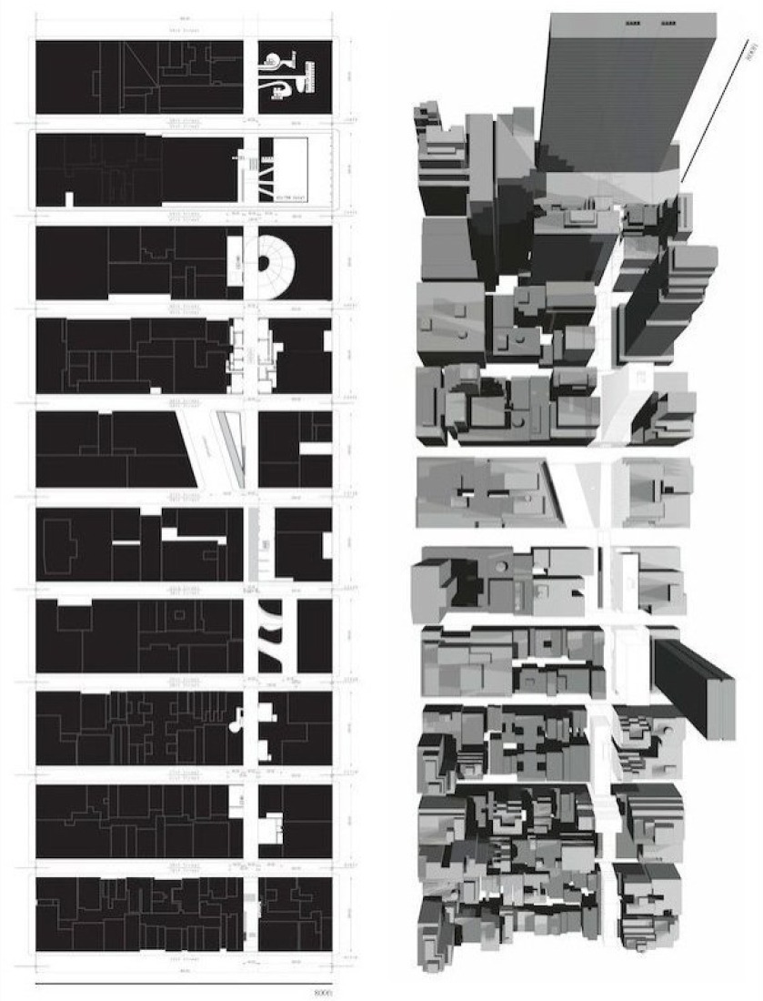 6 1/4 Avenue Ksestudio architecture: Kyriakos Kyriakou, Sofia Krimizi Assisted by Yubi Park, Jennifer Endozo, Inti Rojanasopondist, Pauline Caubel (NYC, Greece) "Proponen ampliar un fenómeno ya existente de acceso a mitad de manzana con parques y la construcción de un nuevo corredor gracias a los espacios de propiedad privada-pública e insertar una nueva avenida norte-sur, una cuarta parte del camino entre las avenidas 6 y 7, una oportunidad para explorar nuevas relaciones urbanas.