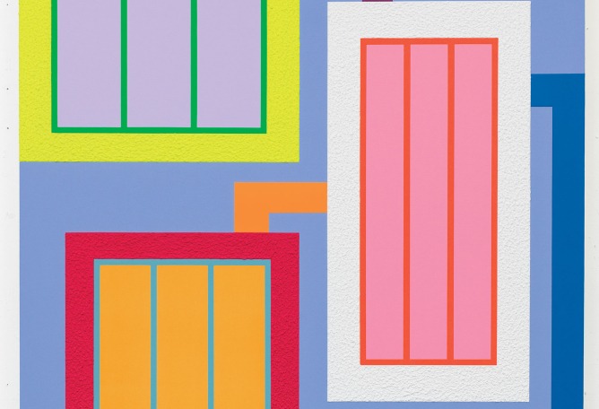 Half Magic, 2018. Acrylic, fluorescent acrylic, and Roll‐a‐ Tex on canvas. Angelo y María Fernanda Mazzarella Collection.