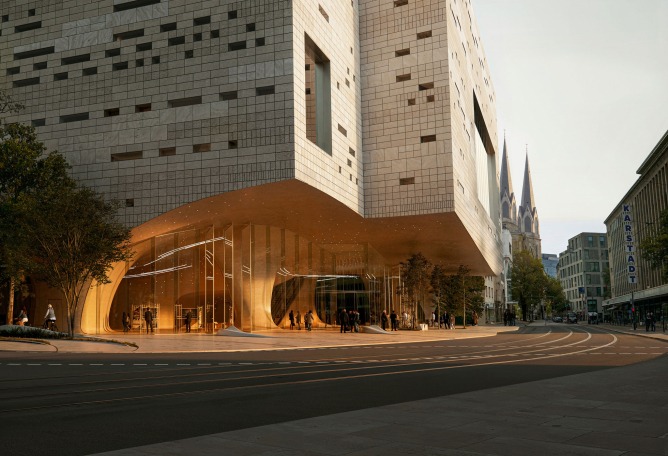 Rendering. New Düsseldorf opera house by Snøhetta. Image by Mir.