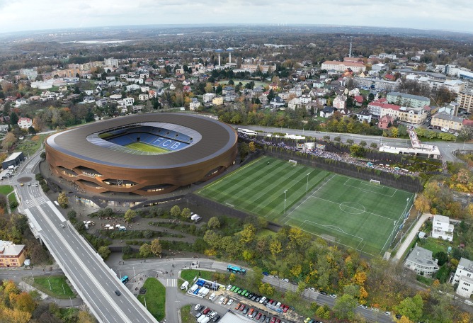 Nové Bazaly Stadium by L35 Architects. Rendering by L35 Architects.
