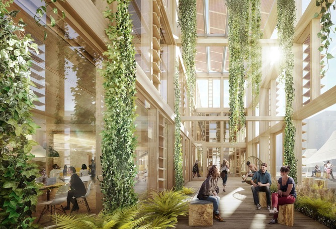 Proyecto HOP (ganador), vista interior. Smart Living Lab por Behnisch Architekten, Drees & Sommer Schweiz AG, ZPF Ingenieure AG.