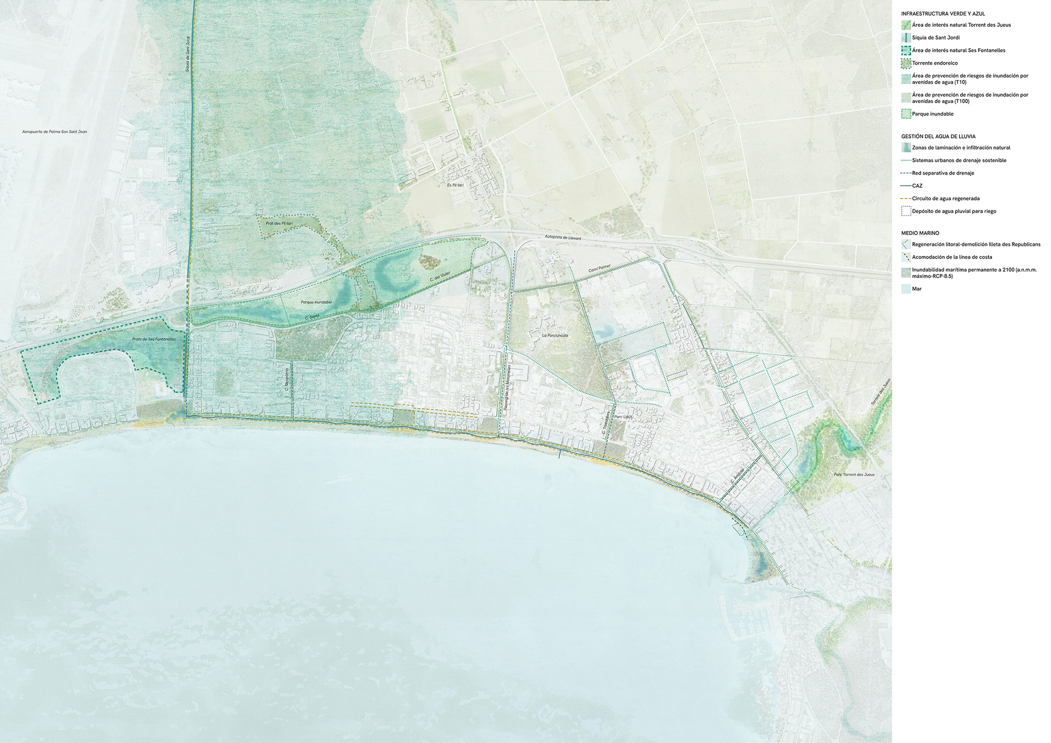 Plano de análisis de estrategia. Plan Estratégico de Regeneración de Playa de Palma por LANDLAB + Fiol Aquitectes.
