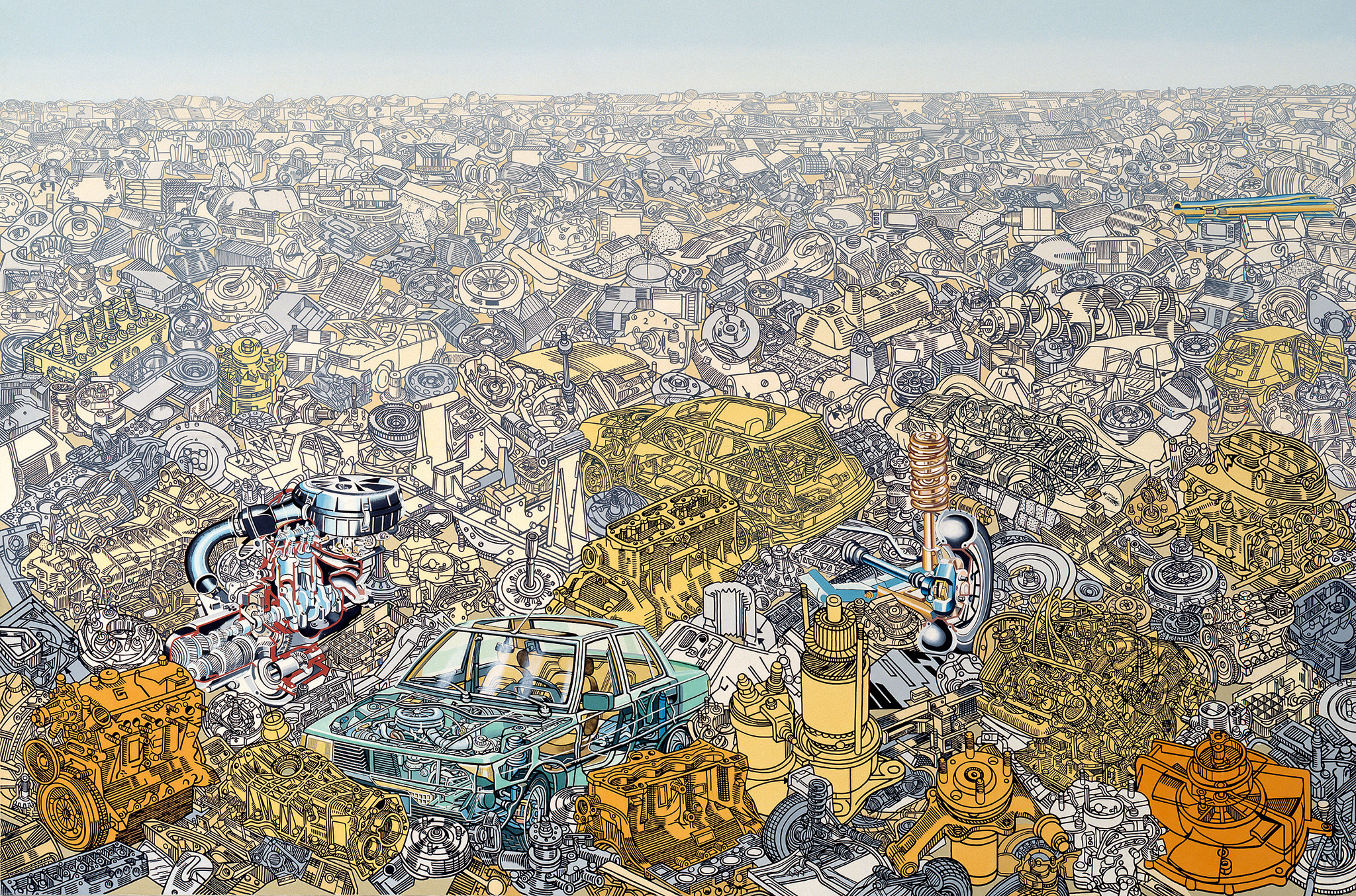 Erró. Motor Scape, 1984. Photograph by Georges Poncet. Courtesy of Renault Fund for Art and Culture, ADAGP 2026.