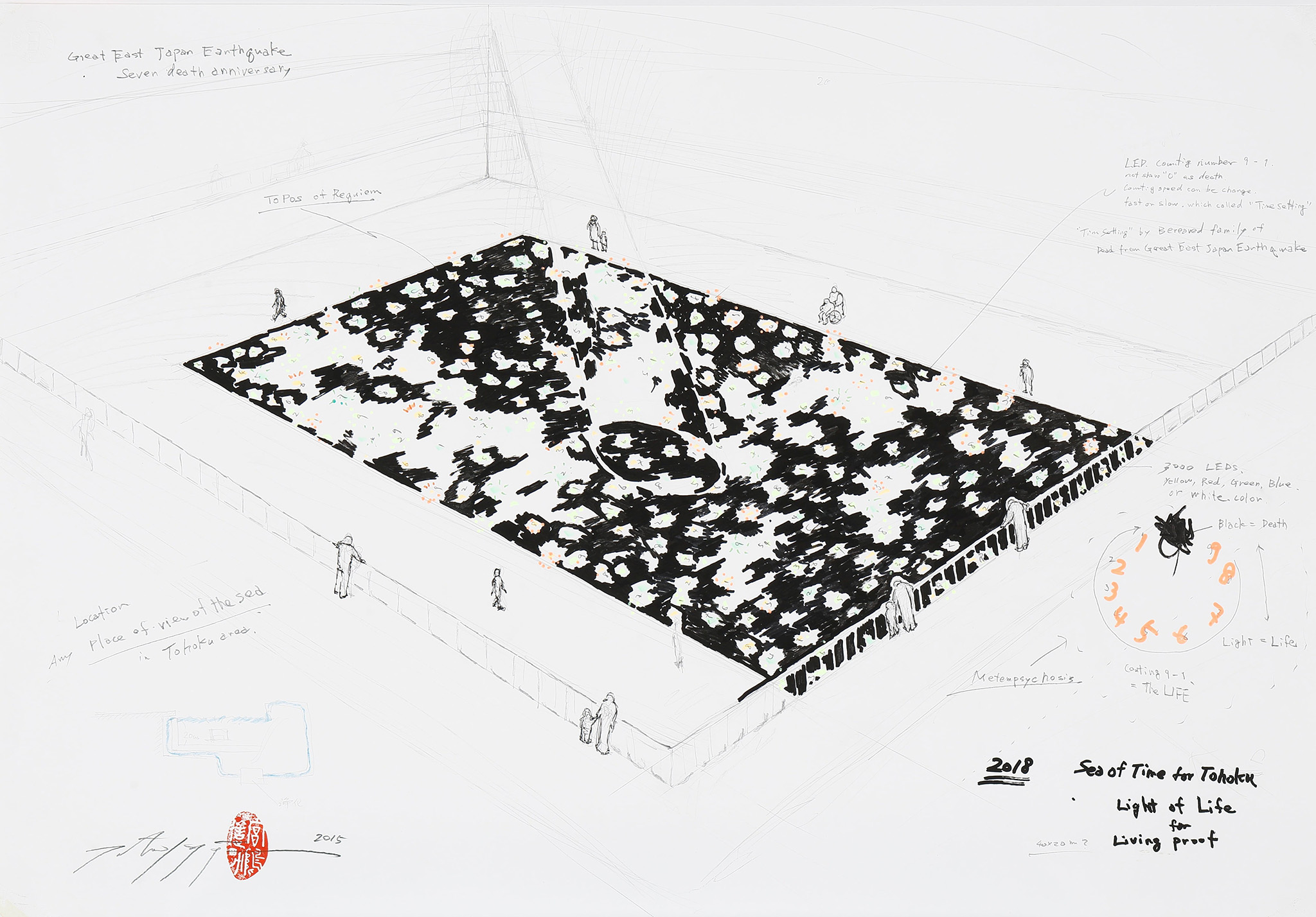 Dibujo de concepto. «Sea of Time – TOHOKU» por ATTA + Tatsuo Miyajima.