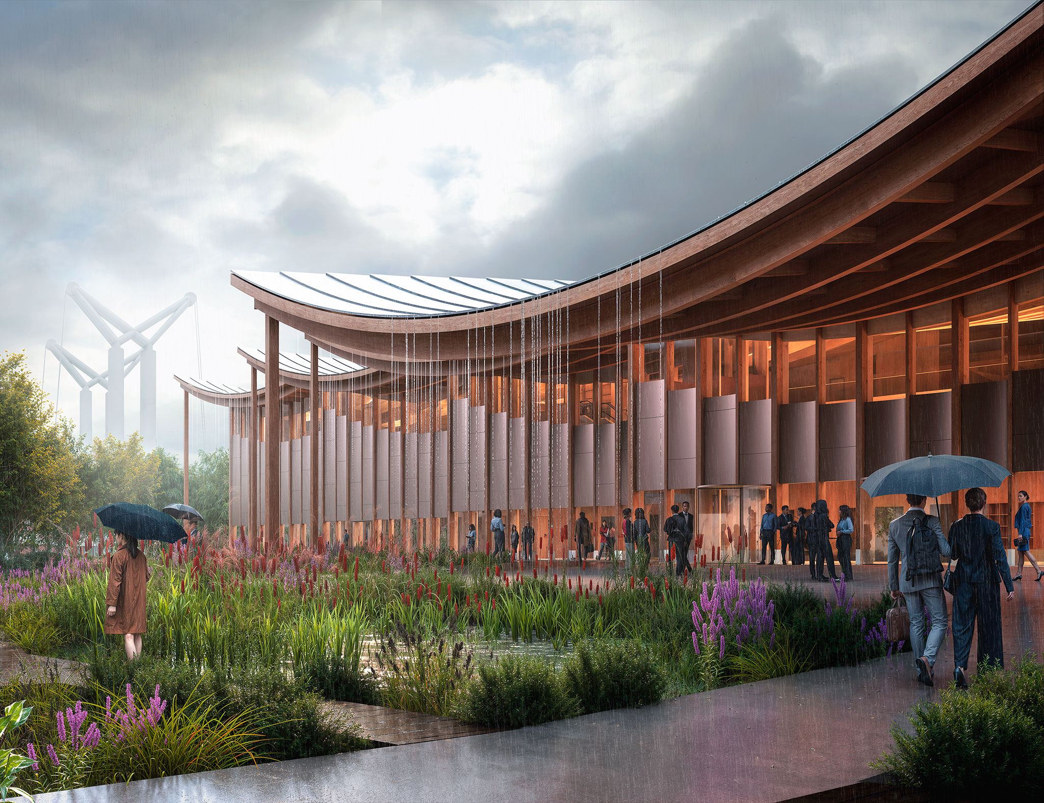 "The Sail" Rouen Congress center by BIG. Rendering by Atchain.