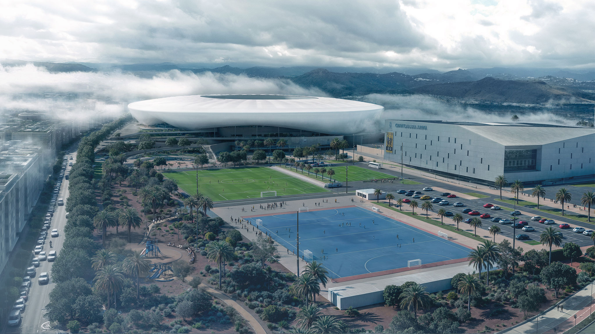 La Nube, Estadio de Gran Canaria por L35 Architects y Estudio 0710. Visualización por L35 Architects.