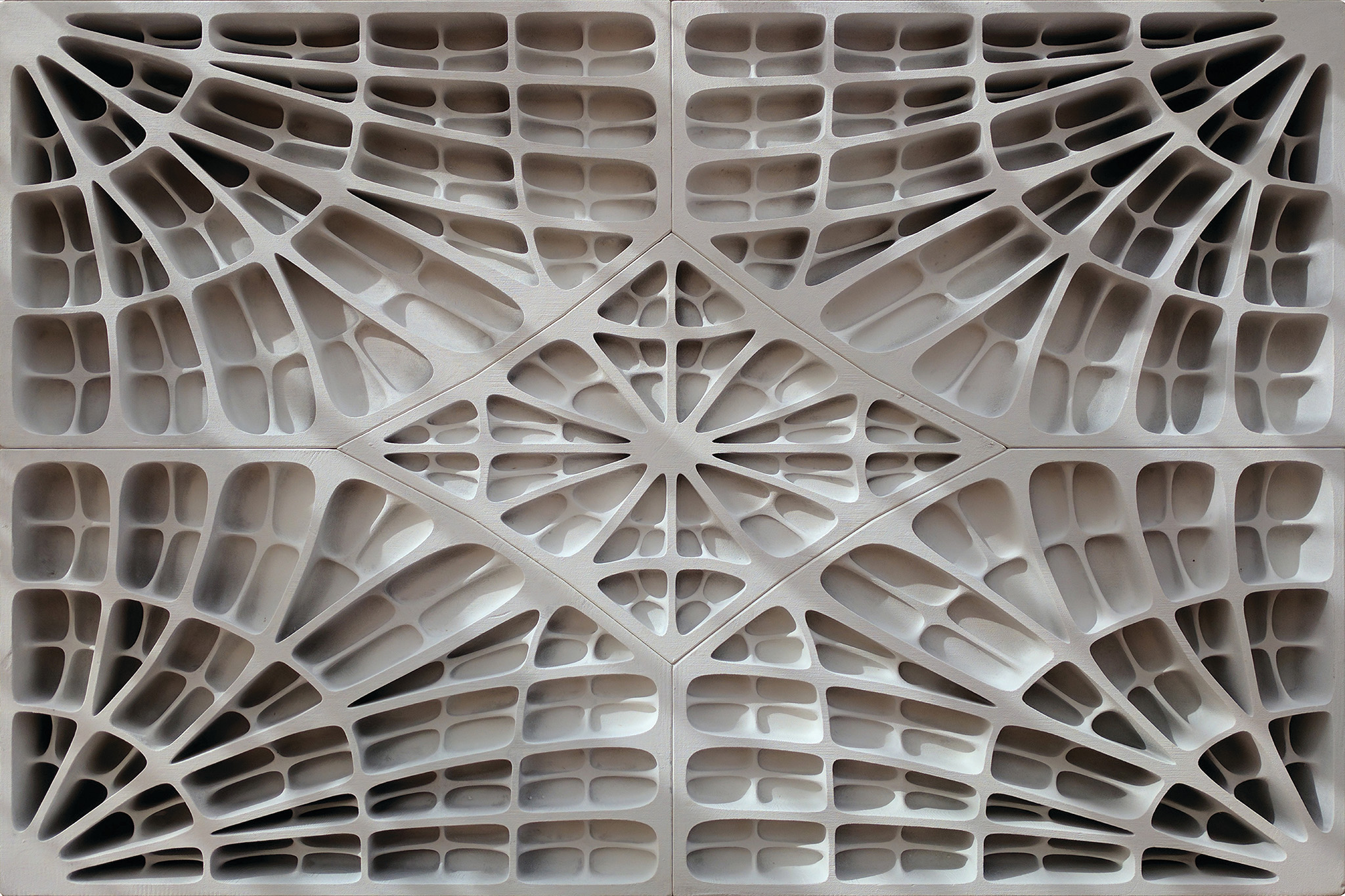 Block Research Group, ITA, ETH Zurich / Vaulted AG. Reproduction of the First Prototype of a Discrete Funicular Floor, after an Original by Matthias Rippmann 2025; original 2015. 3D-printed sand. 78 3/4 × 55 1/8 in. (200 × 140 cm). Block Research Group, Institute of Technology in Architecture (ITA), Federal Institute of Technology (ETH) Zurich / Vaulted AG Rippman Floor ETH Zurich. Image courtesy of The Metropolitan Museum of Art.