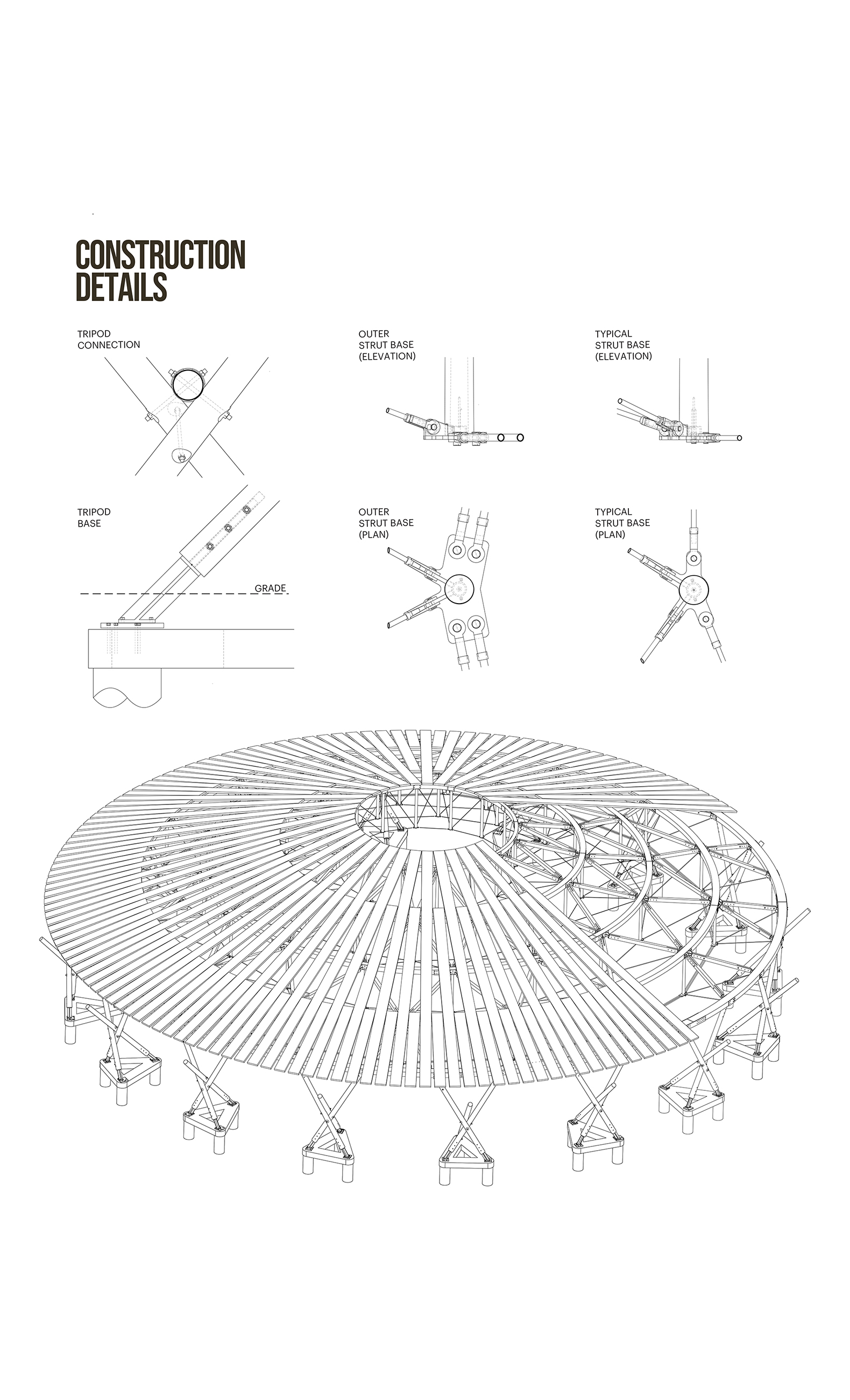Construction details. Muscowpetung Powwow Arbour by Oxbow Architecture and Richard Kroeker.