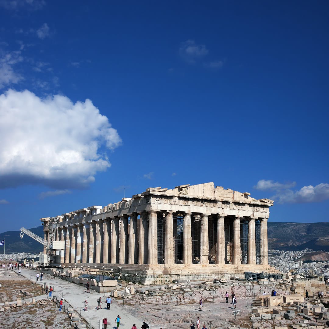 The Parthenon on the Acropolis of Athens before restoration. Image courtesy of the Acropolis Museum.