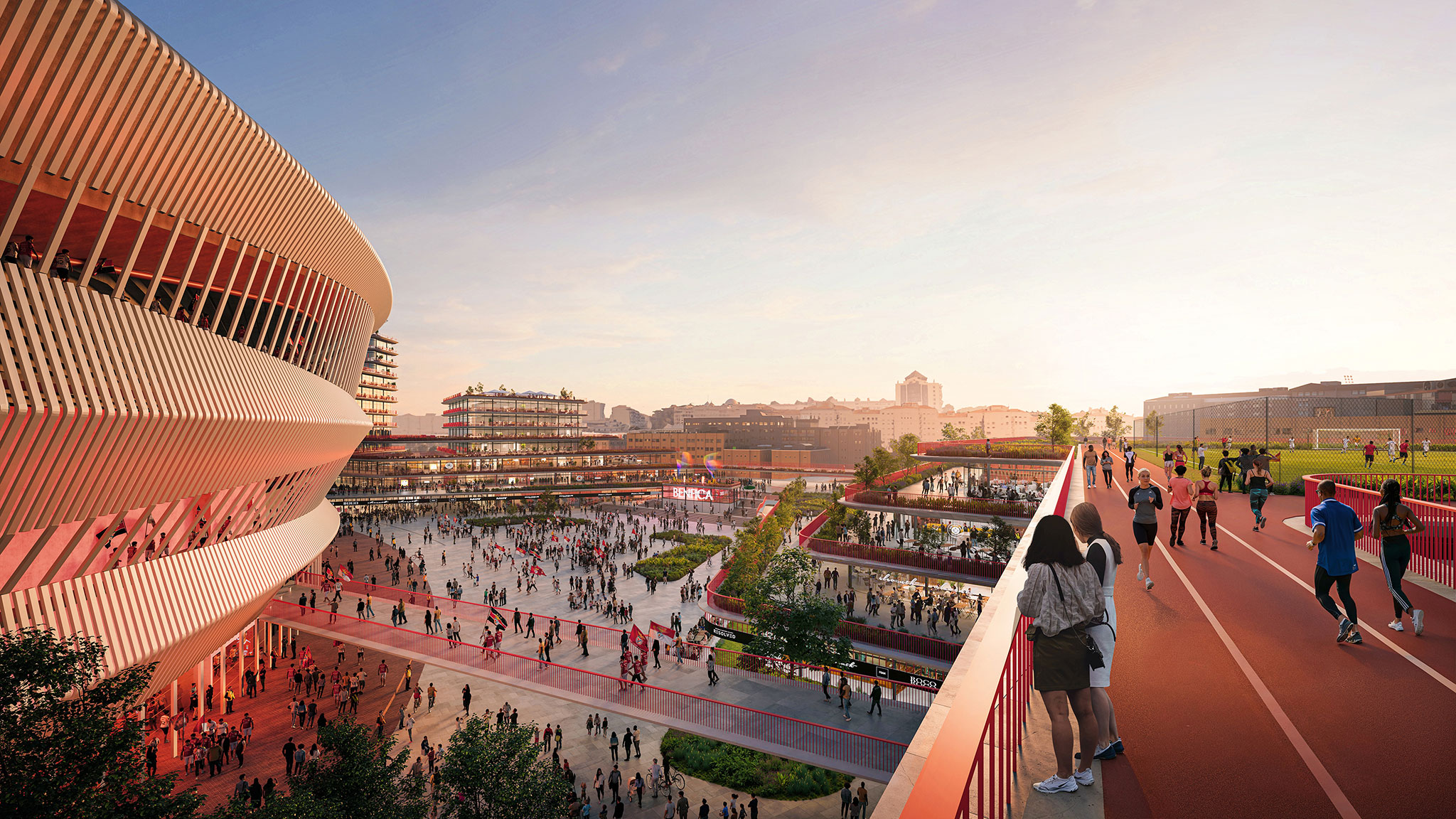 Master plan for the Estádio da Luz of S.L. Benfica by Populous and Saraiva + Associados. Rendering courtesy by Populous.