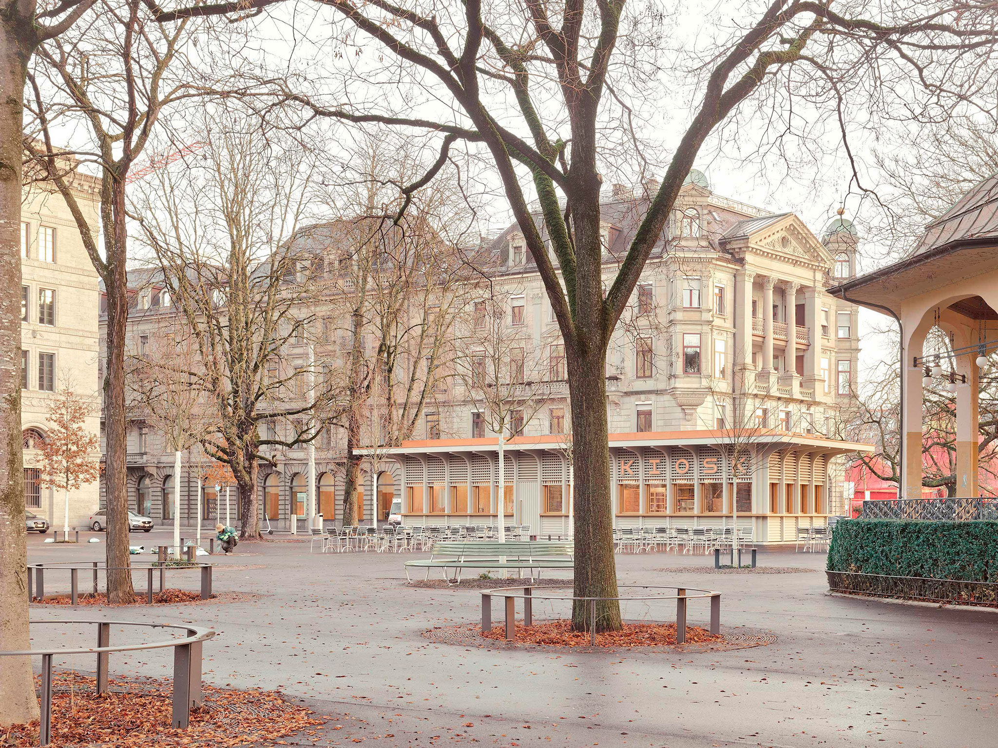 Kiosk in Bürkliplatz by Schmid Ziörjen Architects. Photograph by Lukas Murer.