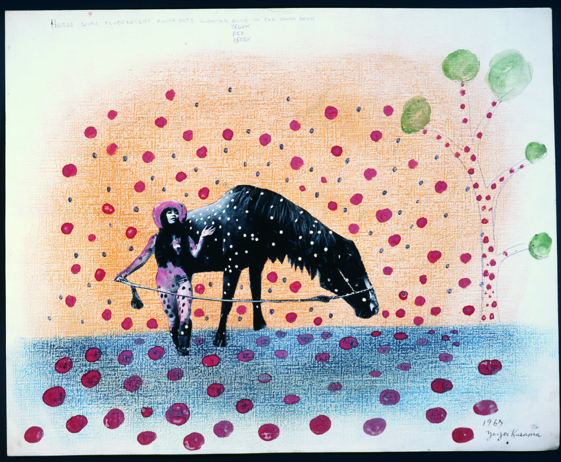 Self-Obliteration No.2 (Auto-obliteración nº 2), 1967. Acuarela, lápiz, pastel y fotocollage sobre papel. 40,4 x 50,4 cm. Imagen cortesía de Yayoi Kusama.