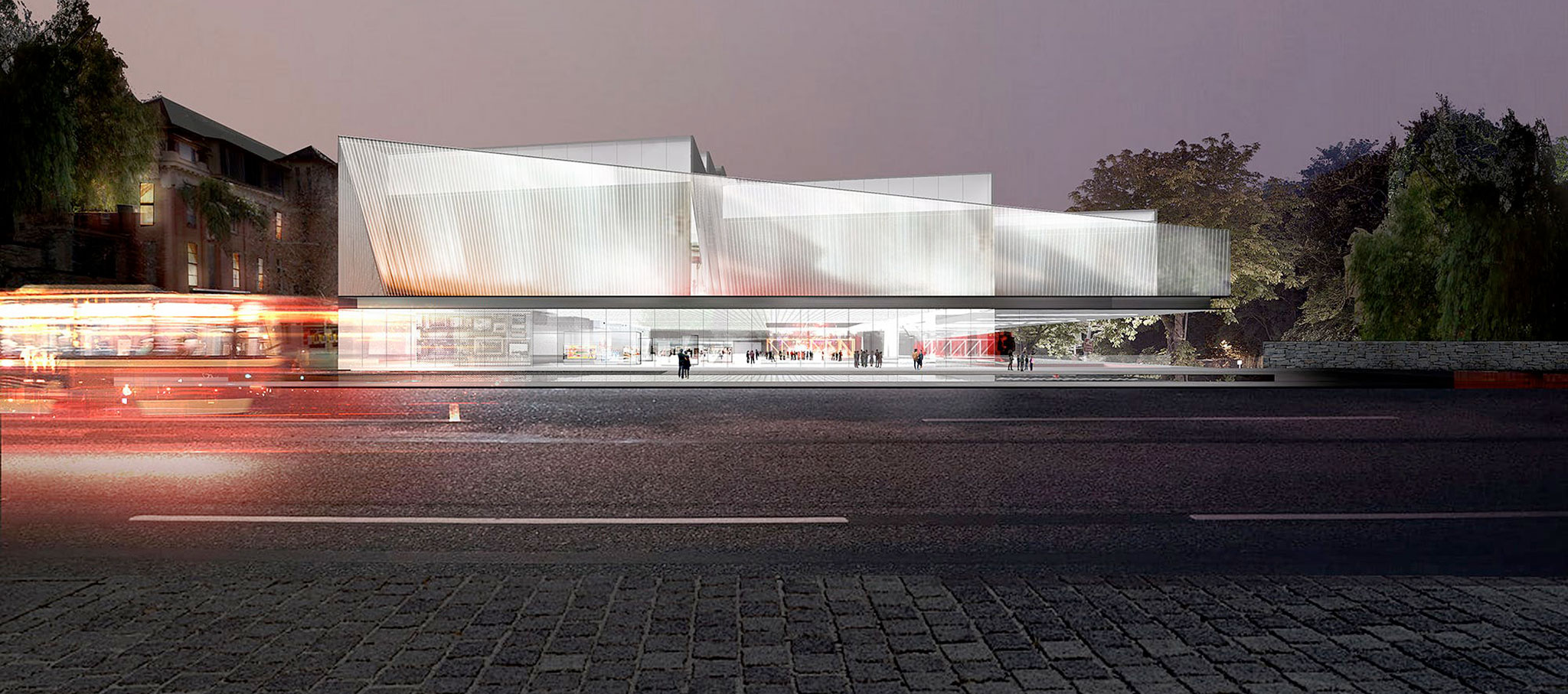 Vista nocturna del Adelaide Contemporary desde North Terrace. Imagen © Diller Scofidio + Renfro y Woods Bagot Vista nocturna del Adelaide Contemporary desde North Terrace. Imagen © Diller Scofidio + Renfro y Woods Bagot