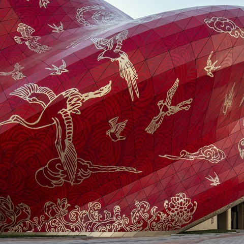 Folds of a silk scarf to cover Sunac Guangzhou Grand Theatre, by