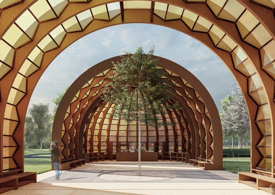 Serpentine 2025 Pavilion A Capsule in Time, designed by Marina Tabassum, Marina Tabassum Architects (MTA). Design render, interior view. Image by Marina Tabassum Architects (MTA). Courtesy Serpentine