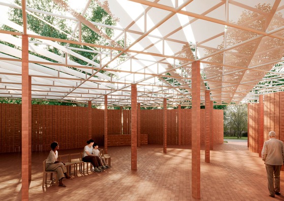 Serpentine Pavilion 2026: A serpentine, designed by Isabel Abascal and Alessandro Arienzo, LANZA atelier. Design render, aerial view. Image by LANZA atelier. Courtesy Serpentine