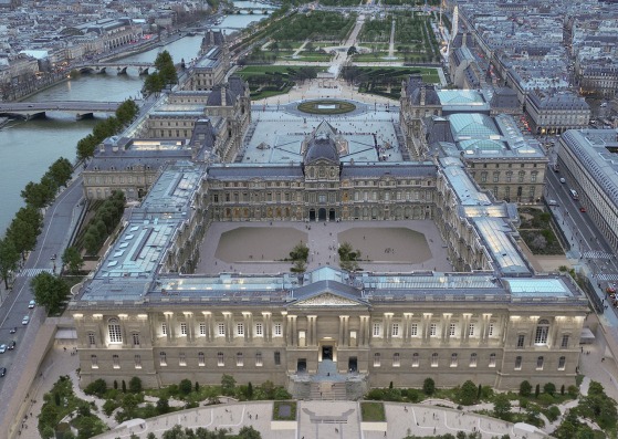Vista aérea del eje histórico de París, propuesta de STUDIOS Architecture Paris y Selldorf Architects. Visualización por Vincent Atelier